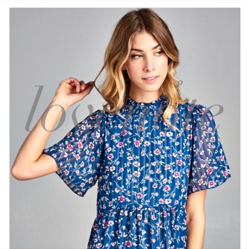 ❤️1 S left❤️ Lined Short Sleeve Floral Midi Dress - Picture 5 of 5